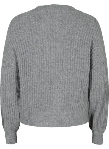 Ribbed knitted cardigan with buttons, Medium Grey Melange, Packshot image number 1
