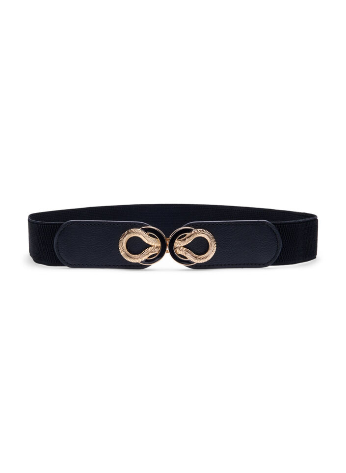Elasticated waist belt with gold details, Black, Packshot image number 0
