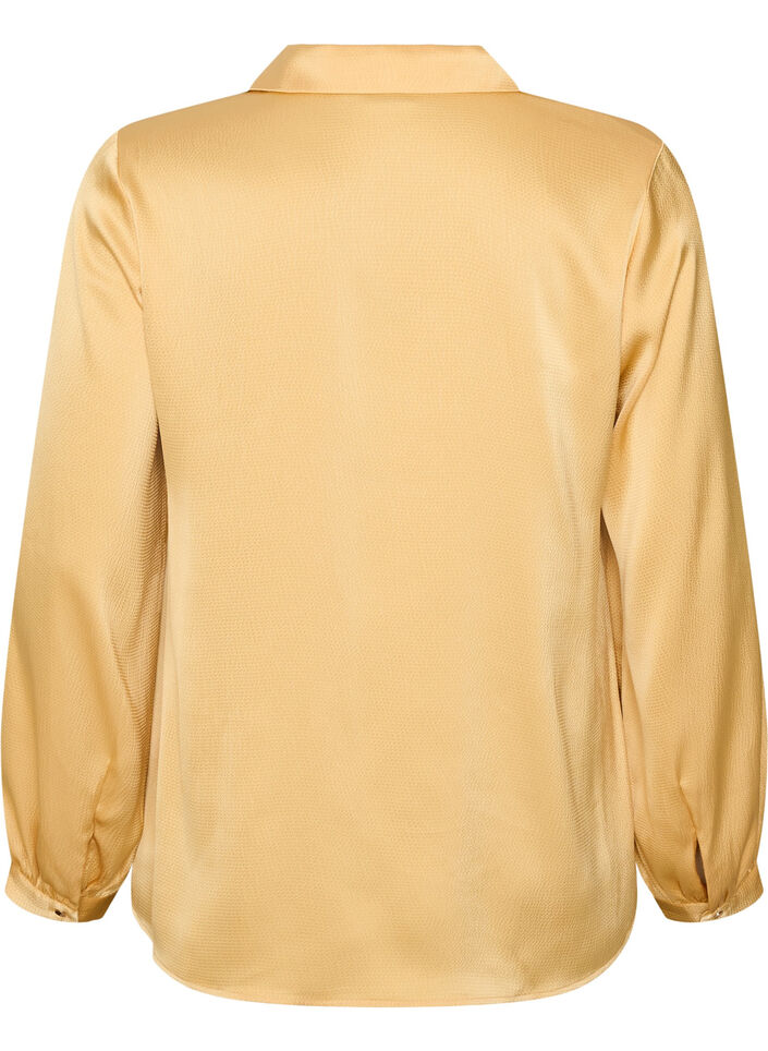 Blouse with shirt collar and V-neck, Yellow, Packshot image number 1