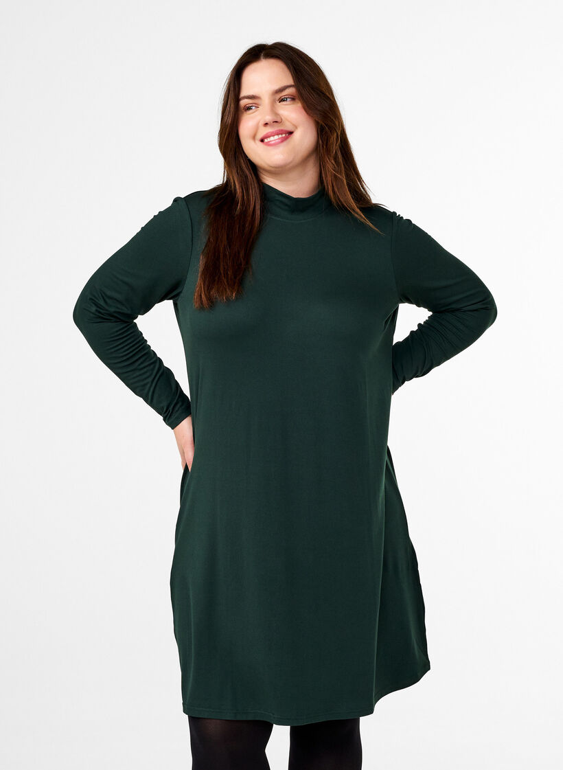 FLASH - Long sleeve dress with turtleneck, Green, Model image number 0