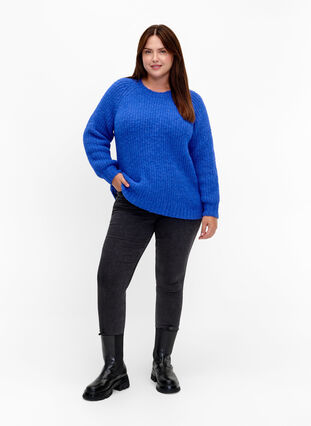 Knitted sweater with wool and raglan sleeves, Princess Blue, Model image number 2