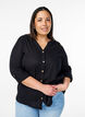 Cotton shirt blouse with a v-neck, Black, Model image number 0