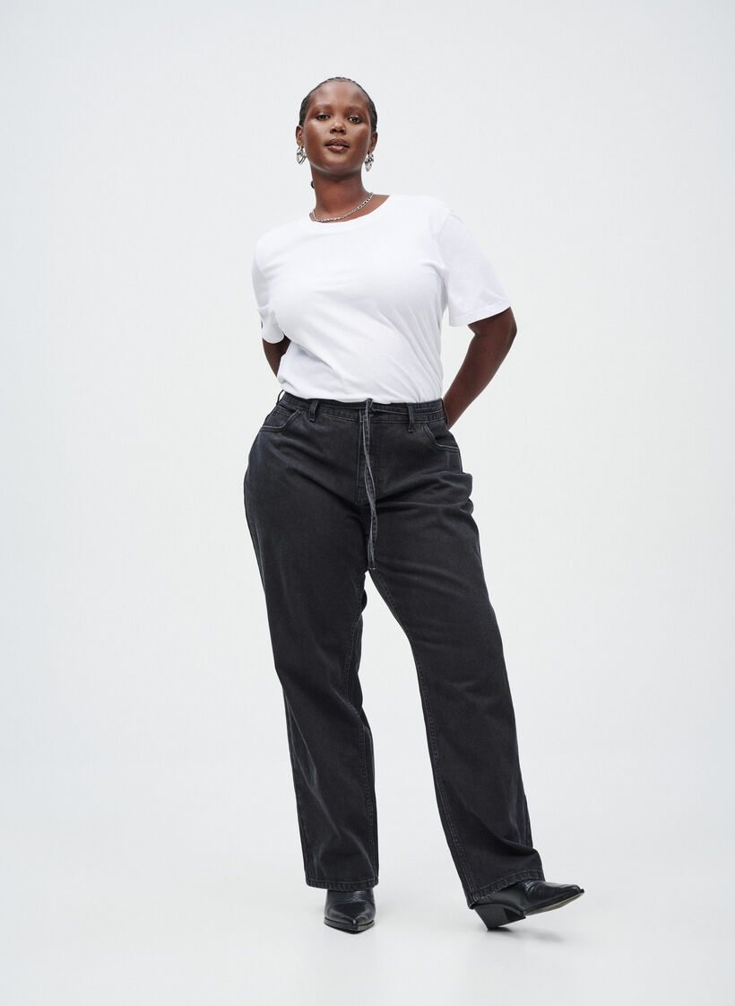 Straight fit jeans with a tie belt, Black, Image