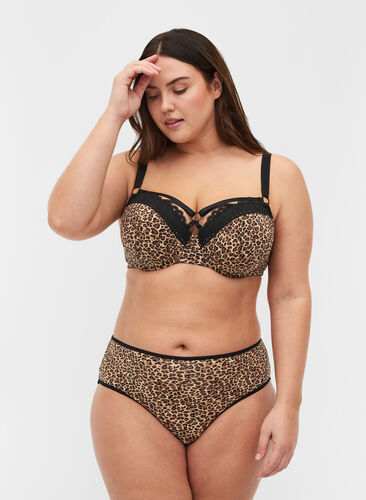 Knickers with leopard print and lace, Leopard Print, Model image number 0