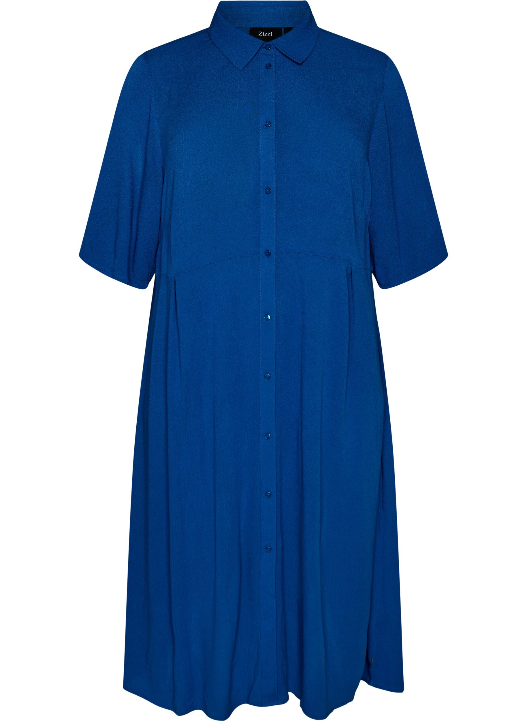 Zizzifashion Midi shirt dress with short sleeves, Blue, Packshot image number 0