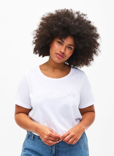 T-shirt with text motif, B.White W.Rhinestone, Model image number 0