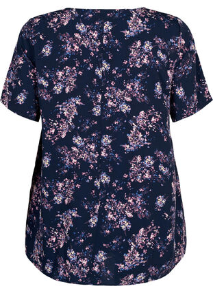 FLASH - Blouse with short sleeves and print, Navy Rose Flower, Packshot image number 1
