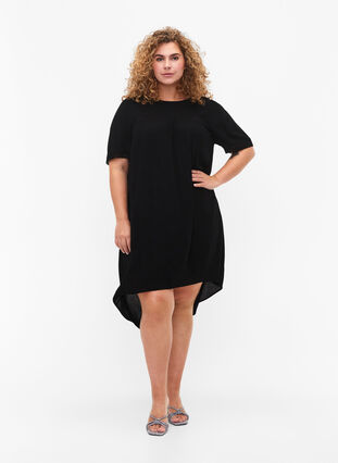 Viscose dress with lace band, Black, Model image number 2