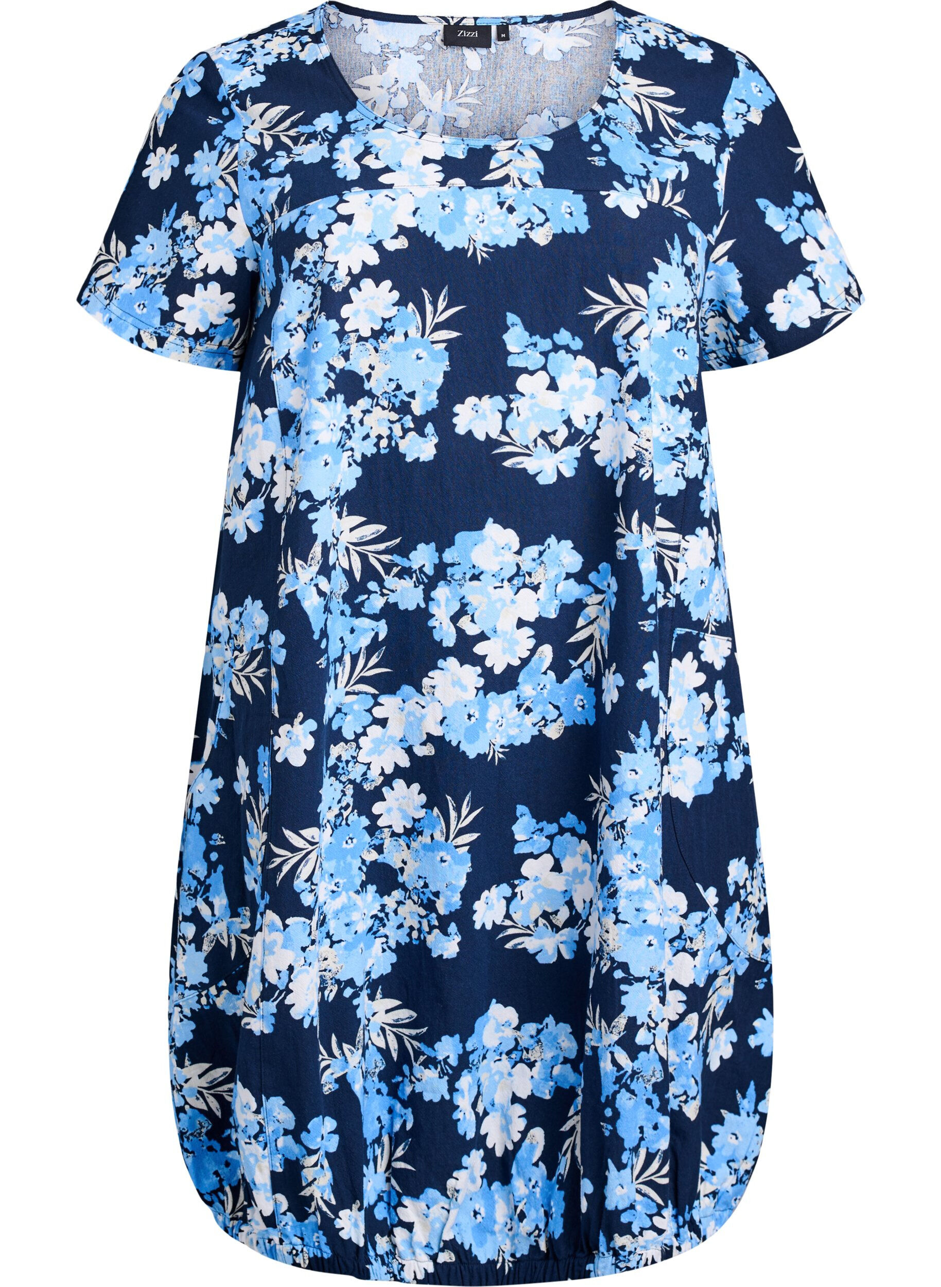 ZizzifashionShort-sleeved cotton dress with print, Blue, Packshot image number 0