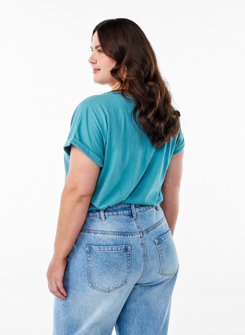 Short sleeved cotton blend t-shirt, Blue, Model image number 2