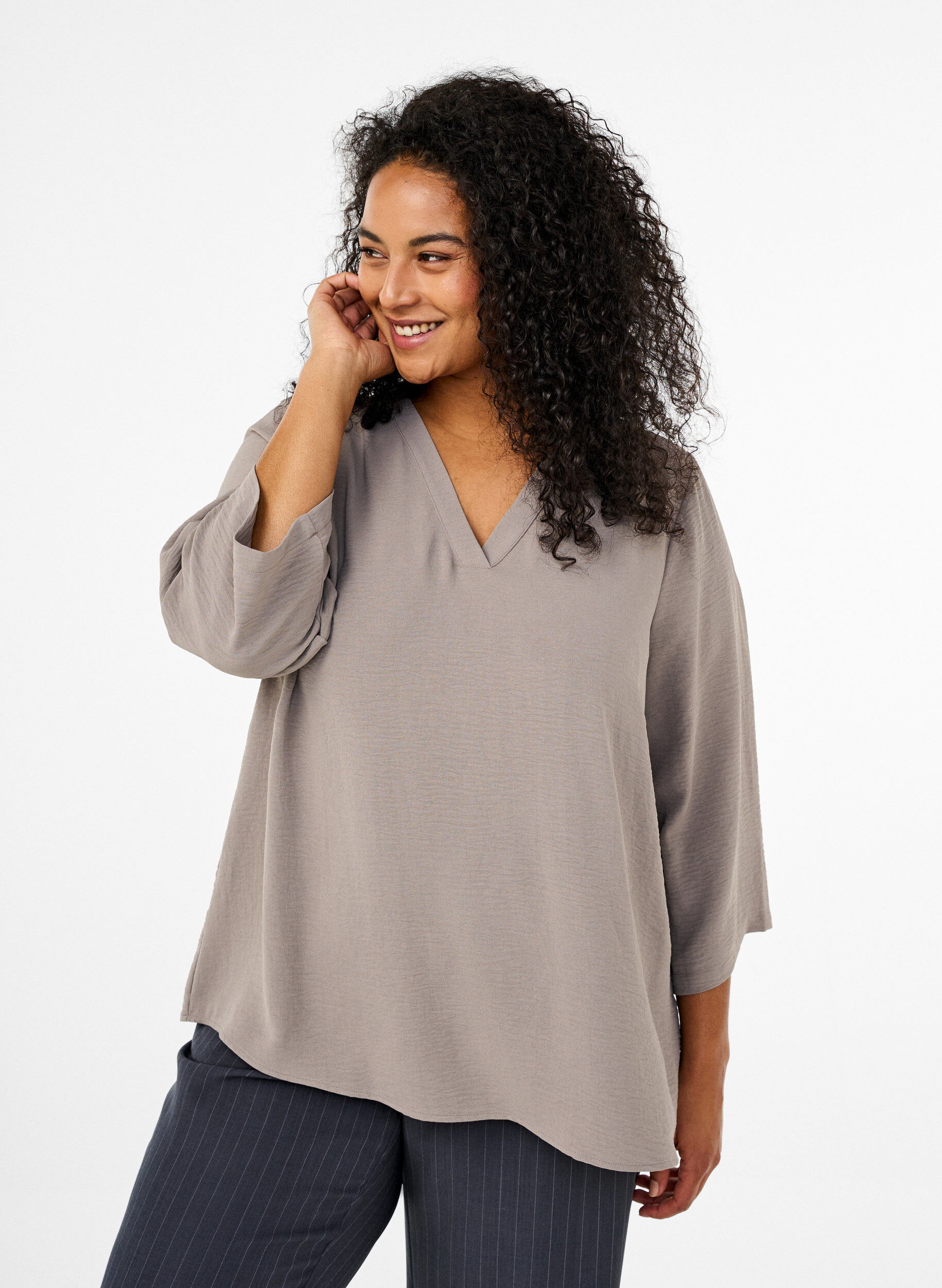 ZizzifashionBlouse with 3/4 sleeves, Beige, Model image number 0