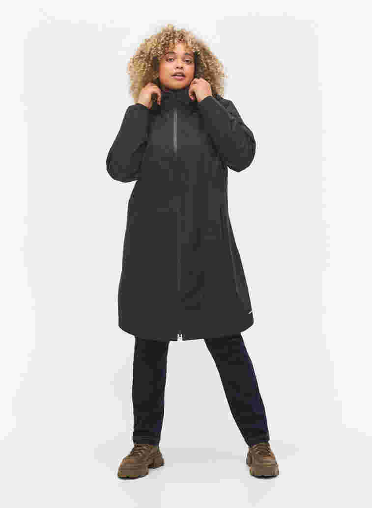 Rain jacket with detachable hood and reflectors, Black, Model image number 2