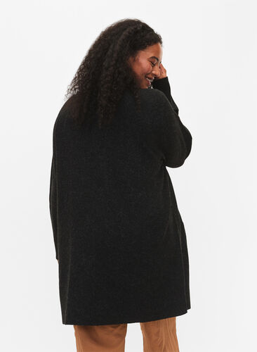 Mottled knit cardigan with pockets, Dark Grey Melange, Model image number 1