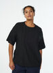 Blouse with textured pattern and short sleeves, Black, Model image number 0