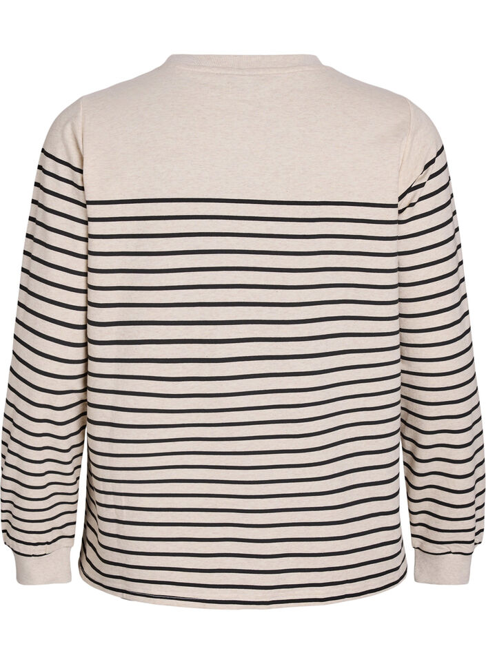 Sweatshirt with stripes and text print, Beige, Packshot image number 1