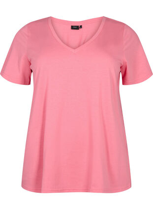 Short sleeve t-shirt with v-neckline, Bubblegum Pink, Packshot image number 0