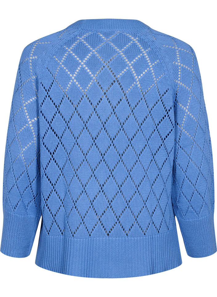 Long sleeve knitted blouse with hole pattern, Blue Bonnet, Packshot image number 1