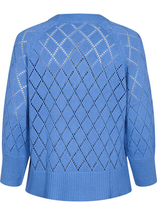 Long sleeve knitted blouse with hole pattern, Blue Bonnet, Packshot image number 1