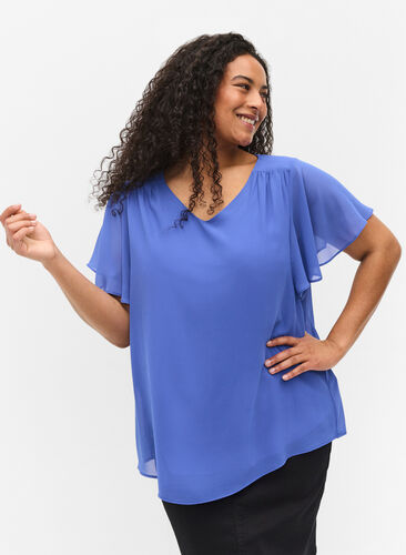 Short-sleeved blouse, Dazzling Blue, Model image number 0