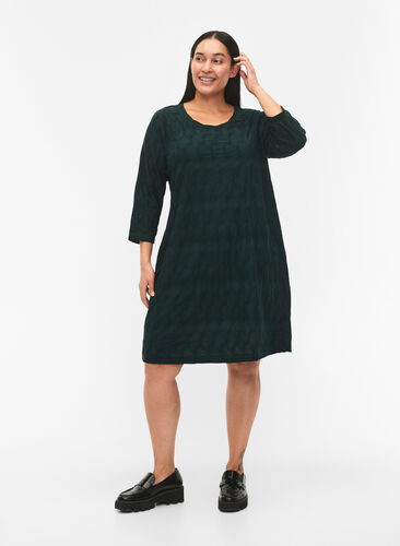FLASH - Dress with texture and 3/4 sleeves, Scarab, Model image number 2
