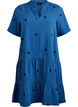 Short cotton muslin dress with embroidered flowers, Blue, Packshot image number 0