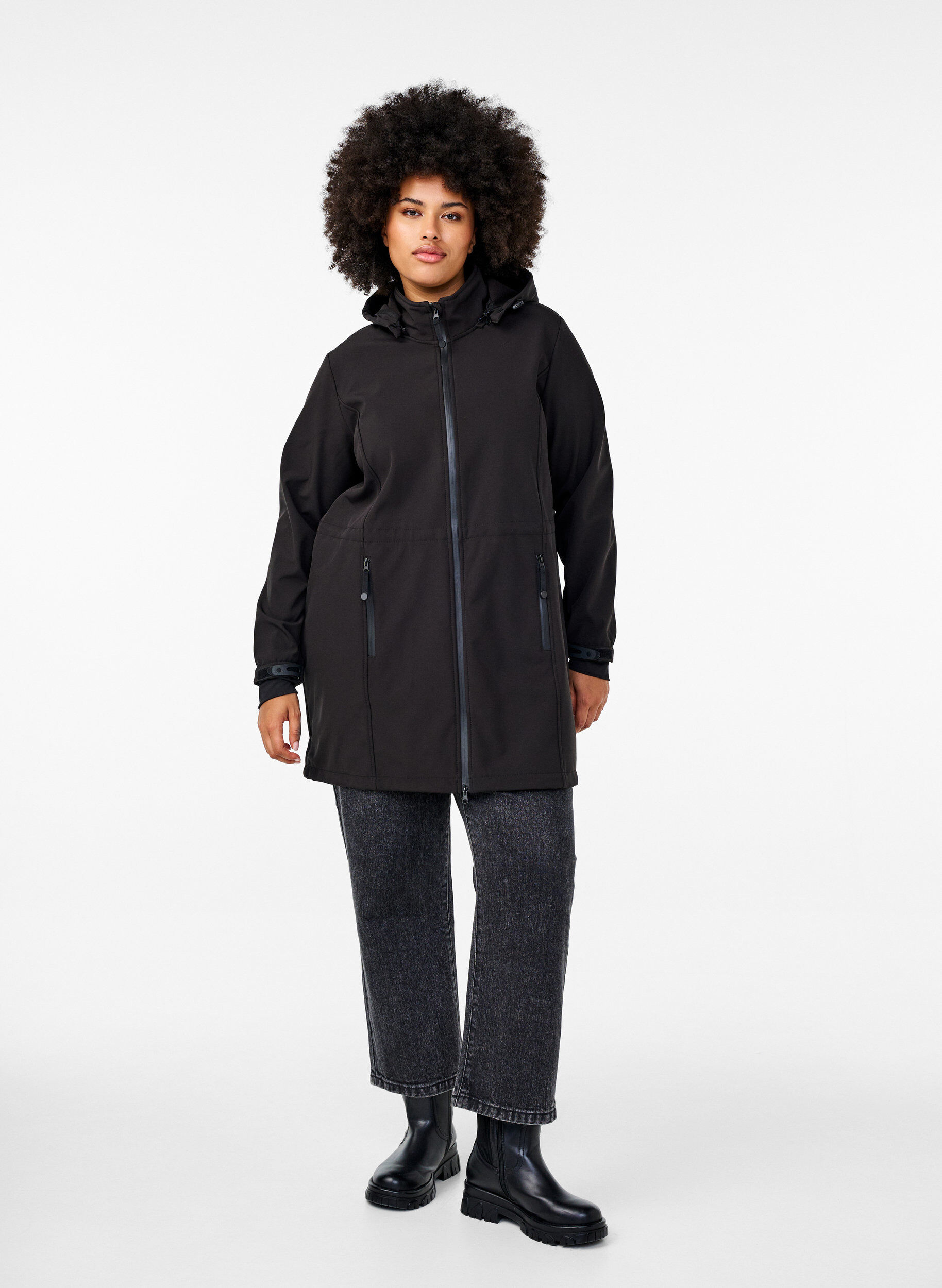ZizzifashionSoftshell jacket with detachable hood, Black, Model image number 1