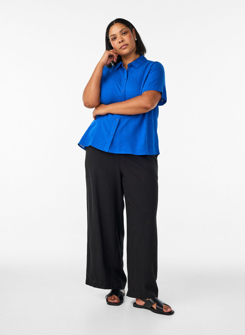 Wide-leg linen and viscose trousers, Black, Model image number 0