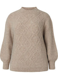 Patterned knit sweater with turtleneck, Simply Taupe Mel., Packshot