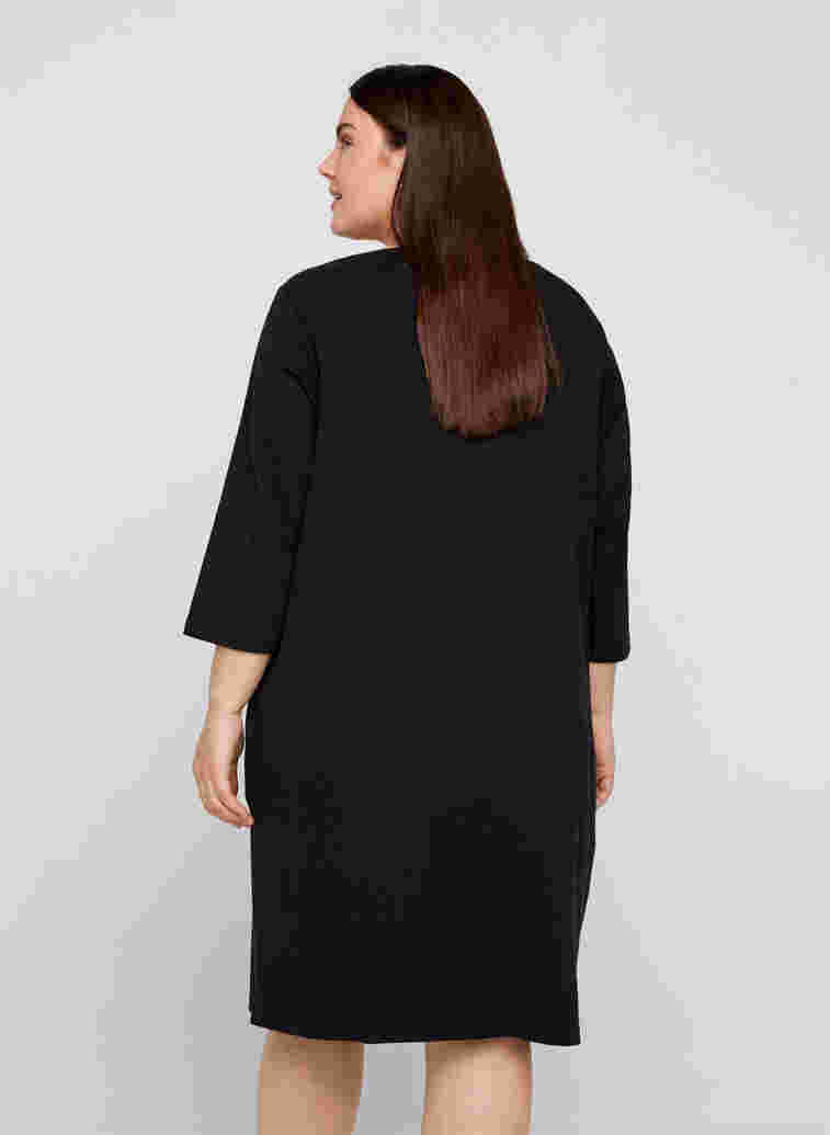 Cotton dress with 3/4 sleeves and pockets, Black, Model image number 1