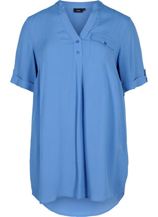 Viscose tunic with short sleeves, Ultramarine, Packshot image number 0