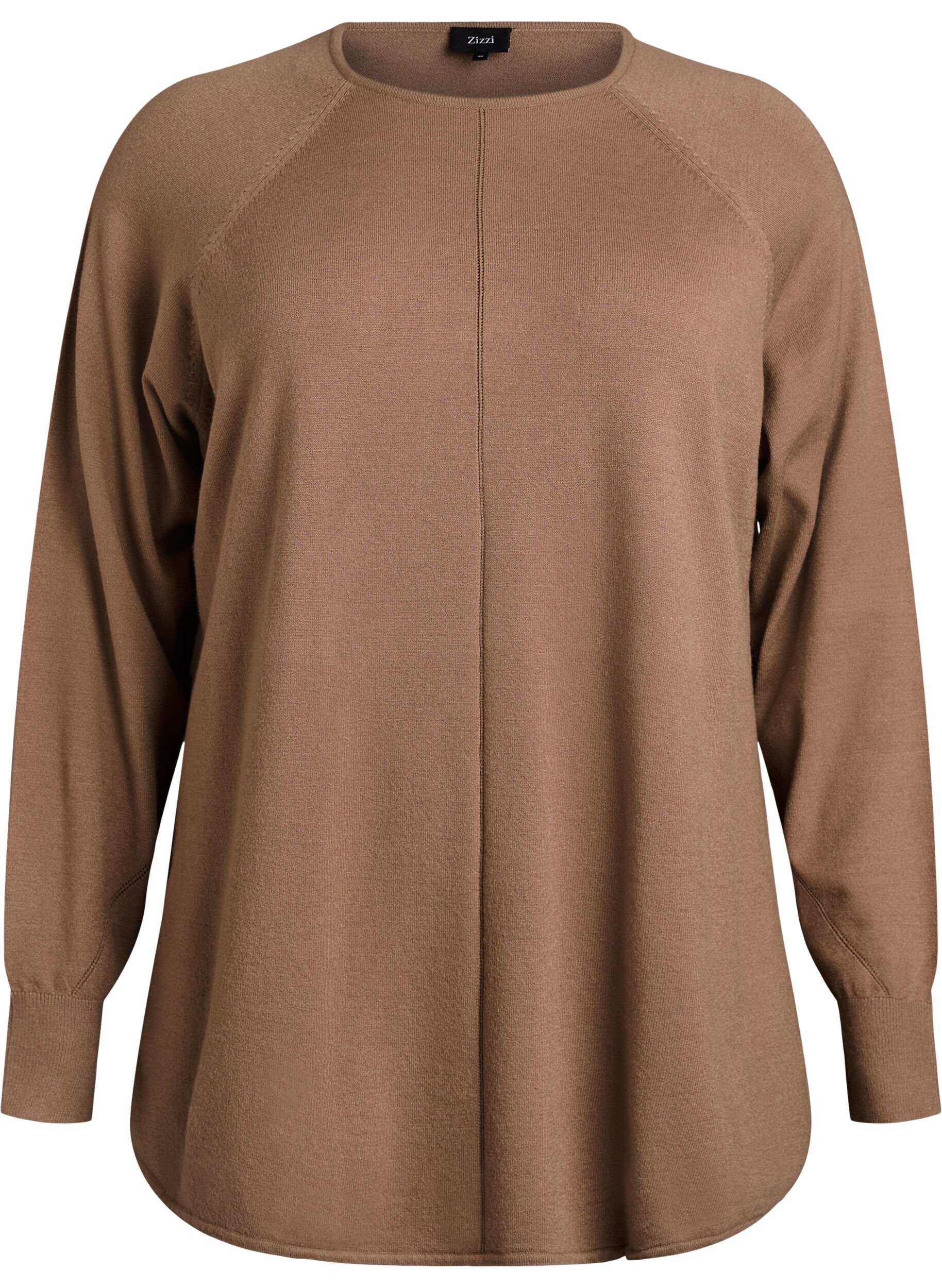 ZizzifashionKnit blouse with round neck and knitted pattern, Brown, Packshot image number 0