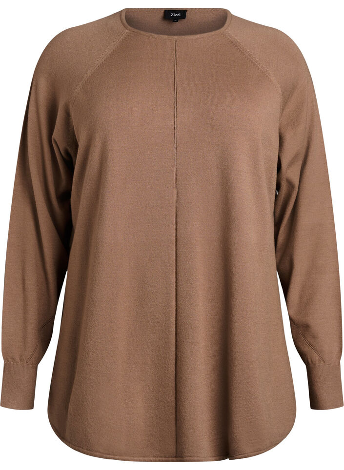 Knit blouse with round neck and knitted pattern, Brown, Packshot image number 0