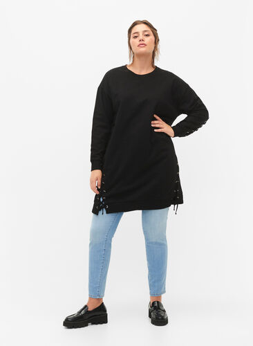 Sweater tunic with drawstring details, Black, Model image number 3