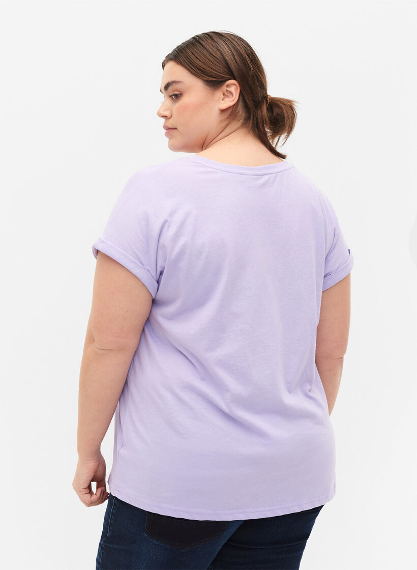 Short sleeved cotton blend t-shirt, Purple, Model image number 2