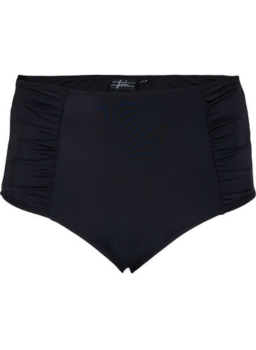 High-waisted bikini bottom with ruching, Black, Packshot image number 0