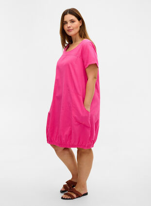 Short sleeve cotton dress, Beetroot Purple, Model image number 2
