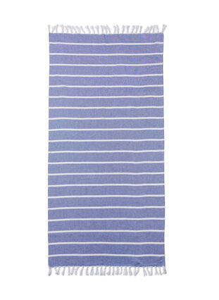 Striped Towels with fringes, Medium Blue Melange, Packshot image number 1