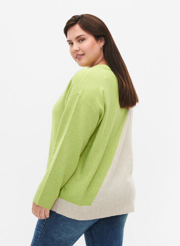 Knitted blouse with round neck and colorblock, Tender Shoots Comb, Model image number 1