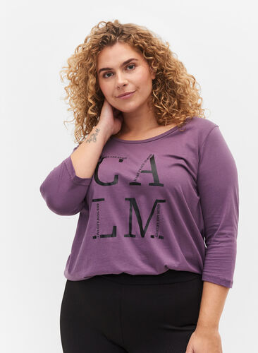 Cotton t-shirt with 3/4 sleeves, Vintage Violet, Model image number 0