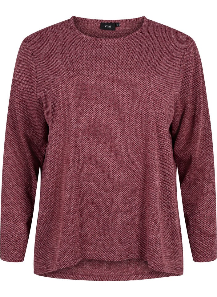 Melange blouse with round neck and long sleeves, Dry Rose, Packshot image number 0