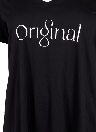 Cotton t-shirt with text print and v-neck, Black ORI, Packshot image number 2