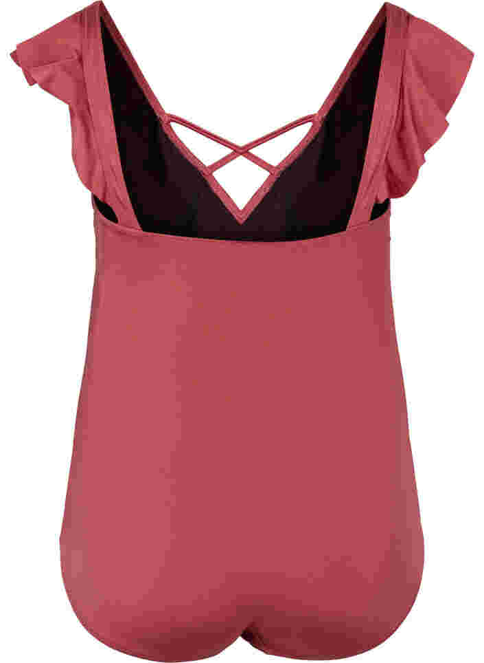 Swimsuit with ruffle sleeves, Earth Red, Packshot image number 1