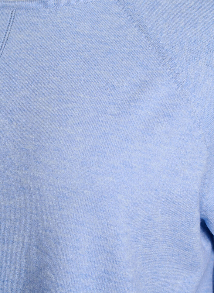 Knitted blouse with round neck and knitted pattern, Light Blue, Packshot image number 3