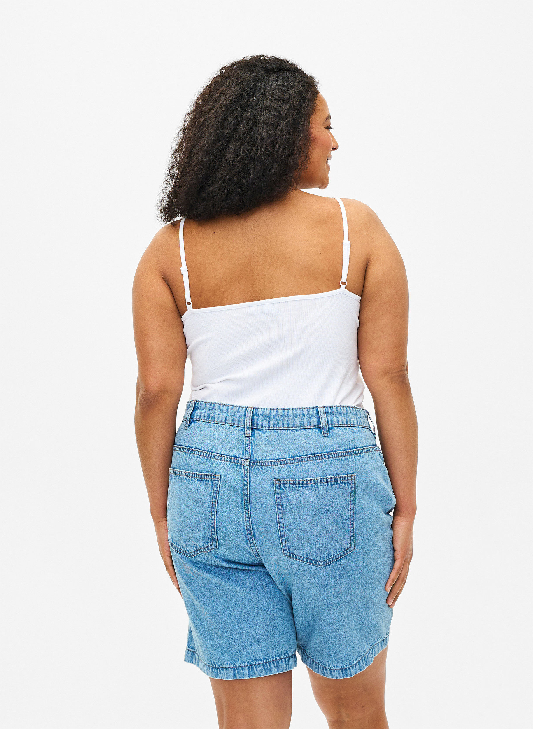 Zizzifashion Organic cotton rib top with cross detail, Bright White, Model image number 1