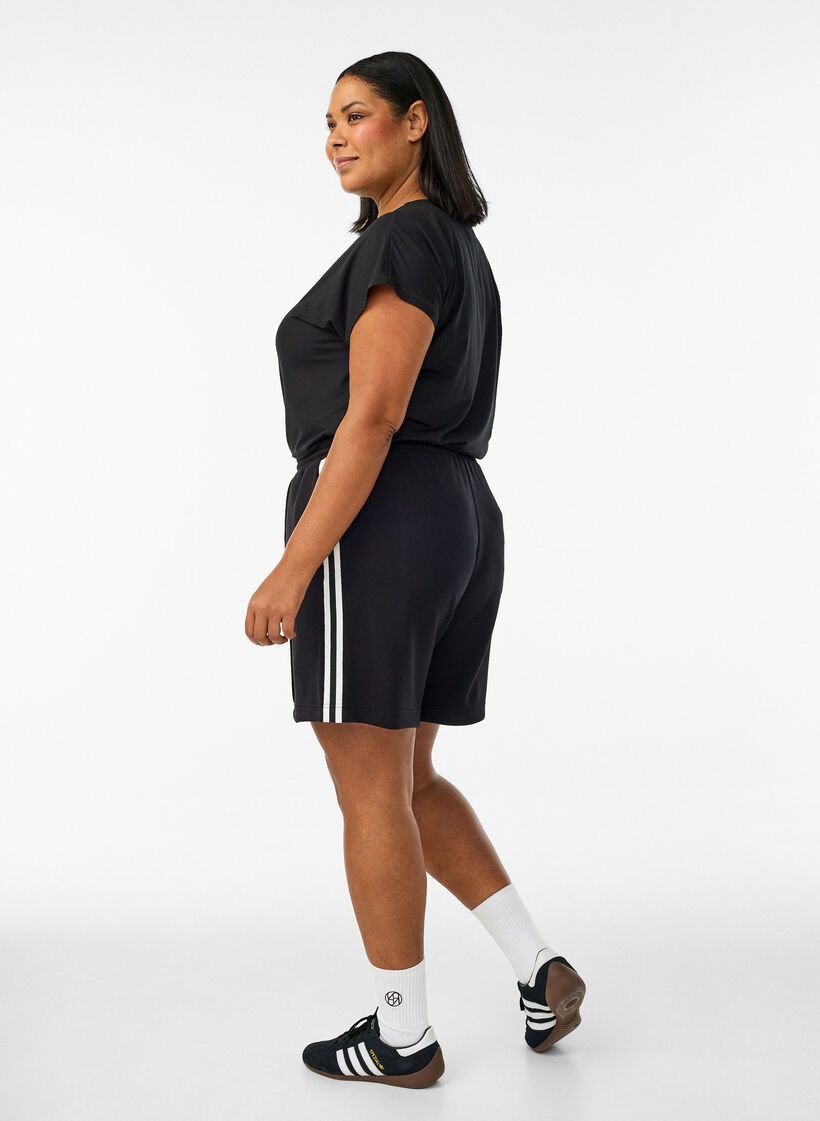 High-waisted shorts with stripe details, Black, Model image number 2
