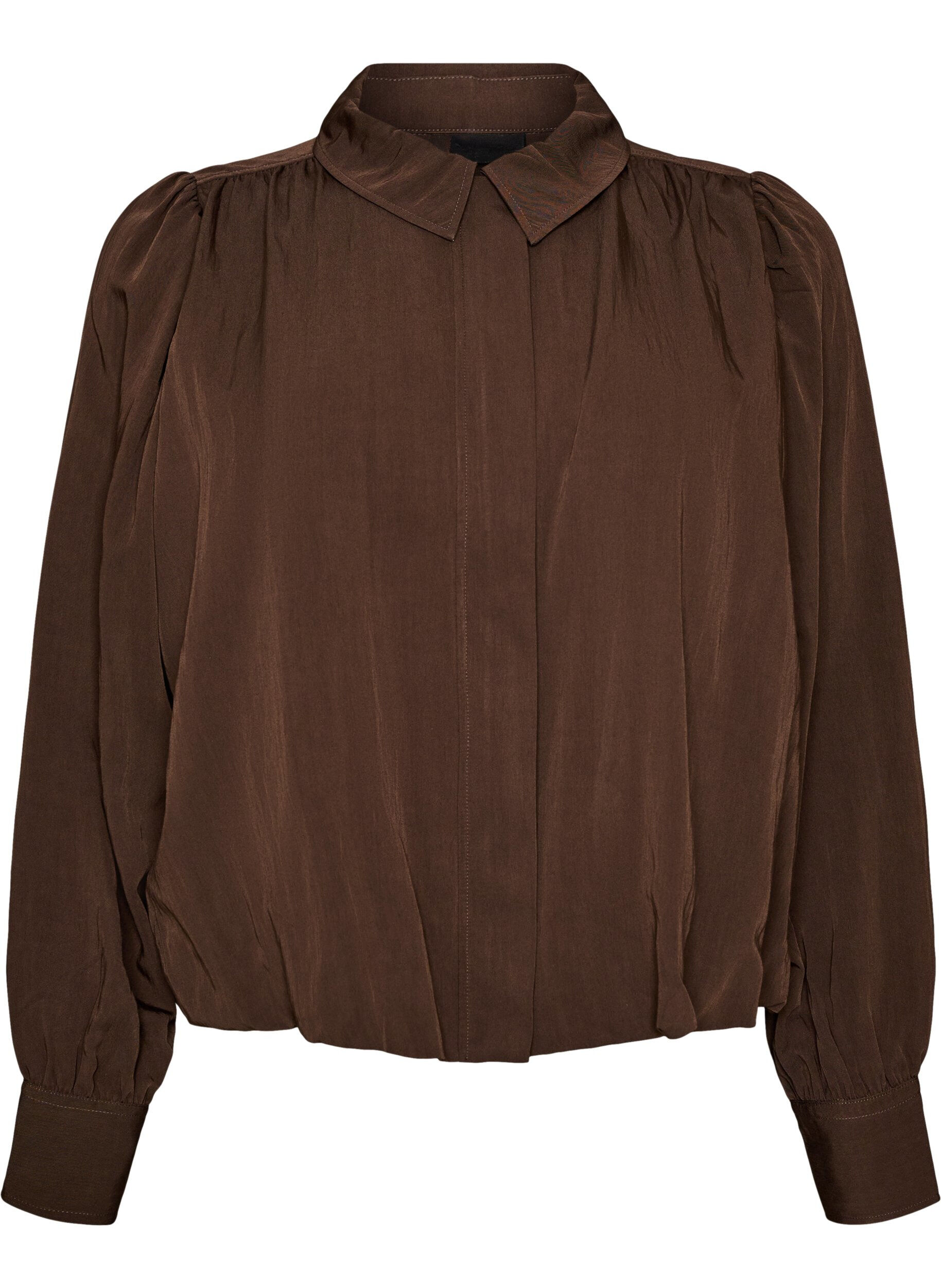 ZizzifashionShirt with balloon shape and concealed zip, Brown, Packshot image number 0