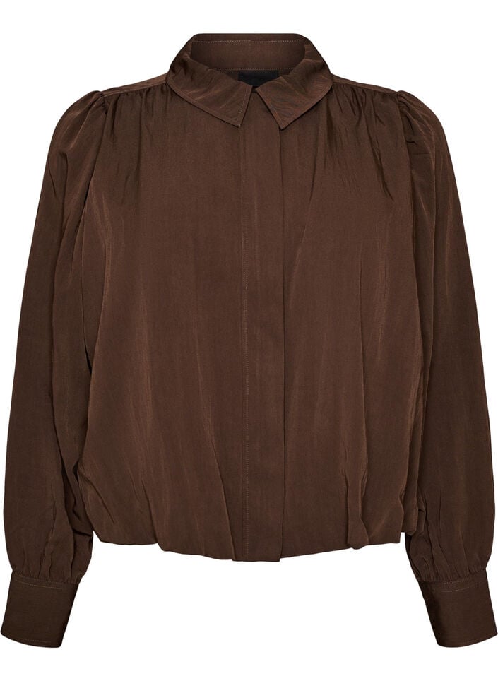 Shirt with balloon shape and concealed zip, Brown, Packshot image number 0