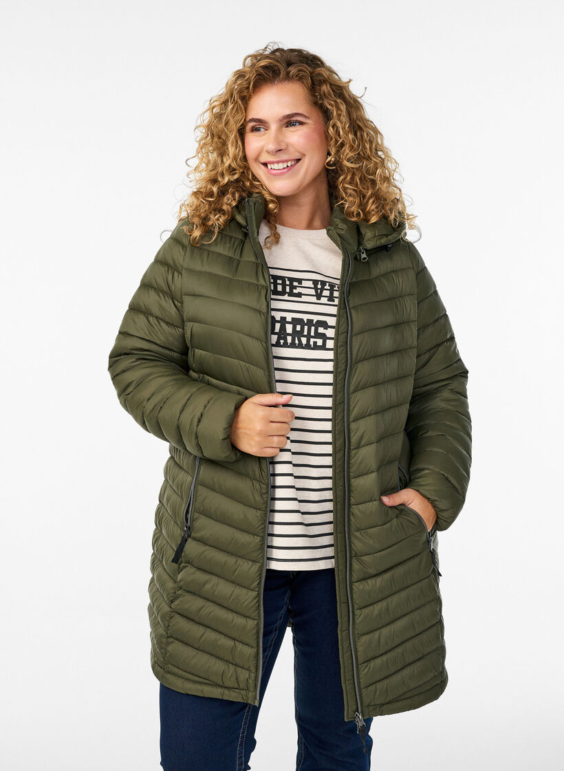 Lightweight jacket with pockets and a detachable hood, Green, Model image number 0