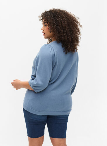 Knit blouse with 3/4-sleeves, Blue Shadow Mel, Model image number 1