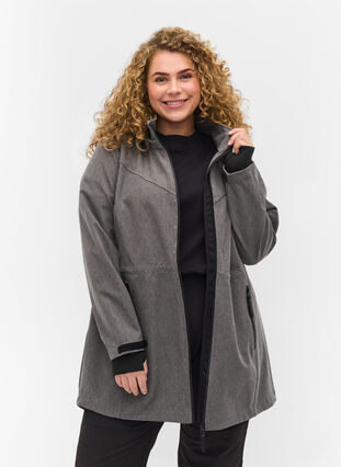 Softshell jacket with detachable hood, Medium Grey Melange, Model image number 0